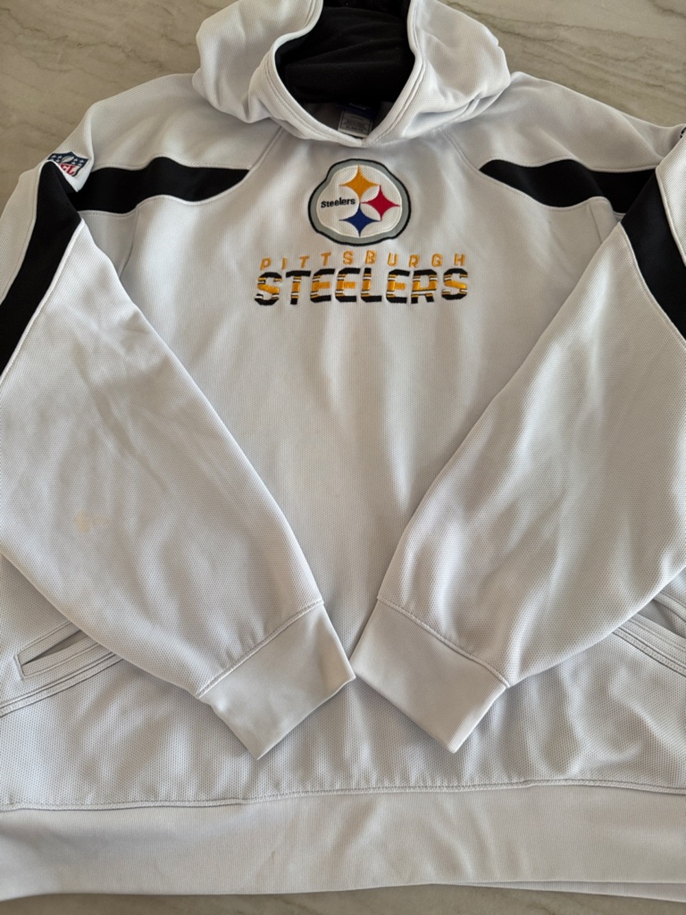 Reebok Steelers White and Black NFL On-Field Pullover Hoodie